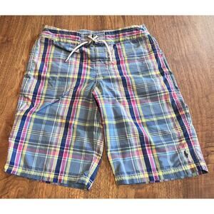 Polo Ralph Lauren Boys Plaid Swim Trunks Shorts Blue Pink XL Drawstring